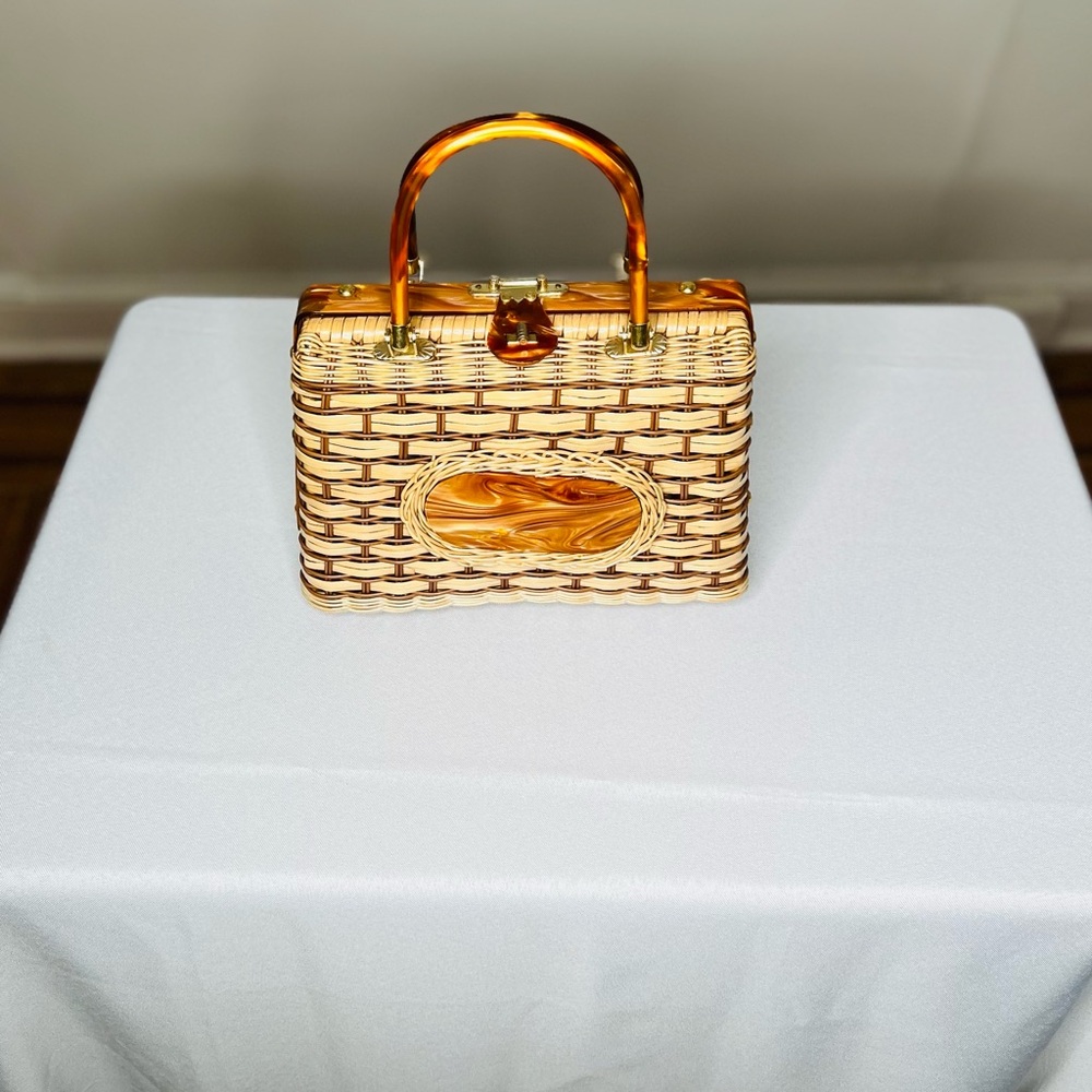 Vintage Woven Straw Purse Handmade in British HongKong circa 1950’s/60’s - Picture 2 of 13